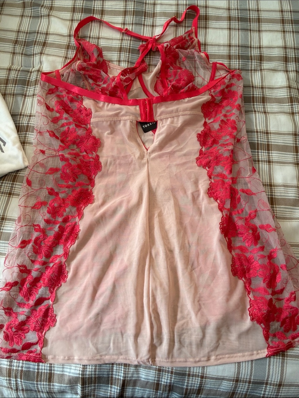 Embroidered Floral Sheer Chemise Slip - Red - Picture 3 of 3